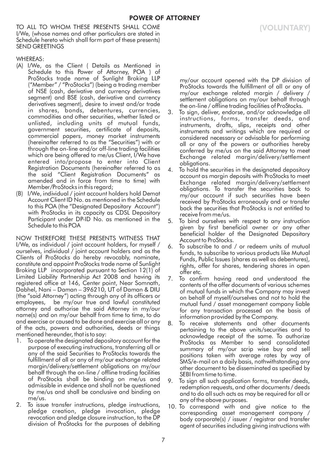 Sample Power of Attorney for Demat Account Page 1